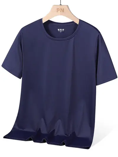 Ice Silk T-Shirt Short Sleeve Men Loose Running Top Half Sleeve Summer Solid Color Stretch Plus Size Tee Sports Quick-Dry Clothing