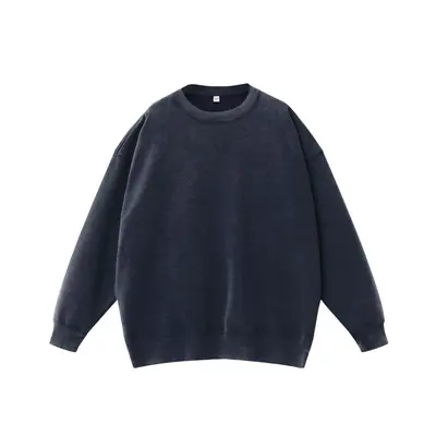 400 g Ripped Crew Neck Sweatshirt, Plus Size, Retro Washed - 12