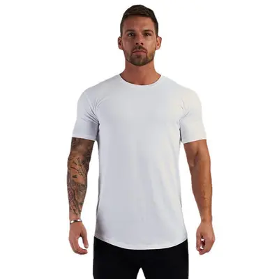 Herren-Baumwoll-Kurzarm-Fitness-Shirt Muskelfit Rundhals