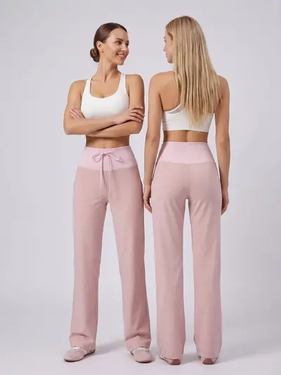 Women's Summer Color-Block Straight-Leg Yoga Pants, High-Waist Stretch