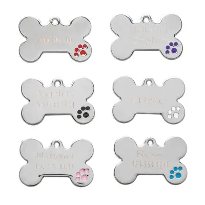 Zinc Alloy Paw Print Pet Pendant with Rhinestone Bone Tag, Engravable Anti-Lost Design