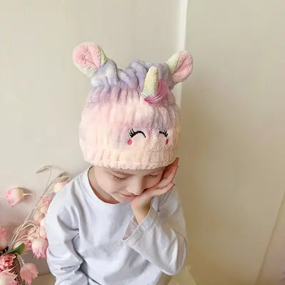Douyin popular children hair drying cap unicorn rabbit wholesale coral velvet absorbent cartoon cute shower cap for women and adults - 9