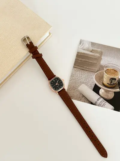 Korean-style quartz watch, leather strap, women's - 12