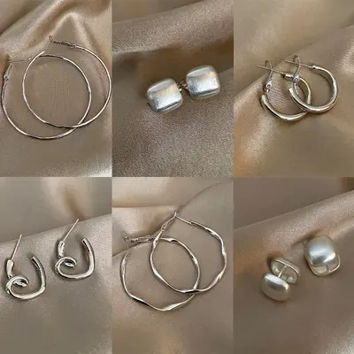 925er Sterlingsilber Ohrringe mit Stift für Frauen, retro geometrisches Metall-Design, Nischen-elegante Premium-Ohrringe, beliebte vielseitige Ohrringe Großhandel