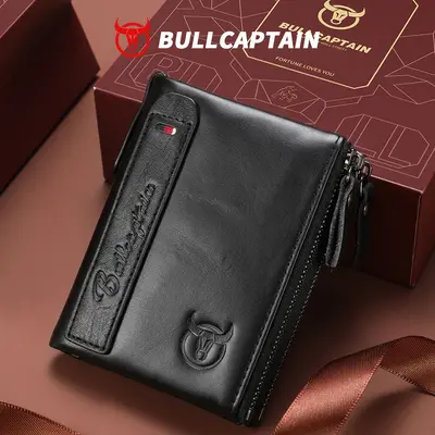 Men's Retro Genuine Leather Zipper Wallet, Vertical, Top-Grain Cowhide - 11
