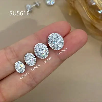 1-3 karat yumurta kesim moissanit küpe, S925 gümüş, kadın