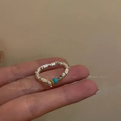 Natural stone and silver open ring, minimalist style - 9