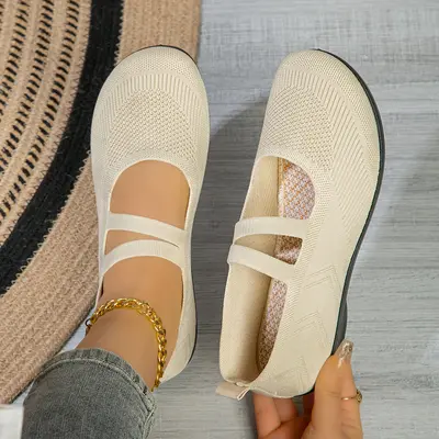 Women's Flyknit Mesh Flat Slip-On Loafers, Comfortable Casual Mom Shoes - 7