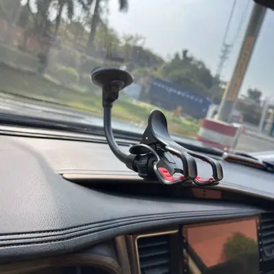 Car Phone Holder, Dual Clip, Suction Cup, Long Pole