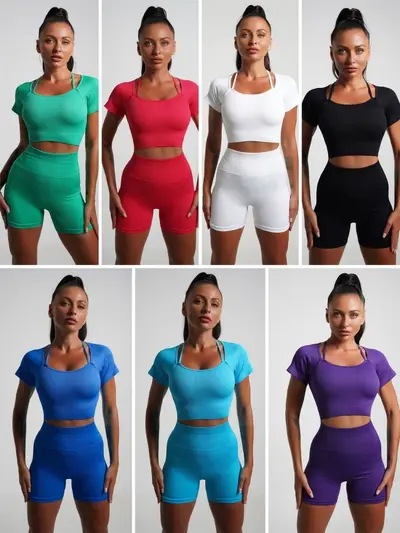 Dikişsiz Elastik Yoga Kıyafeti Seti, Tank Top ve Yoga Pantolonu, Kadın - 5