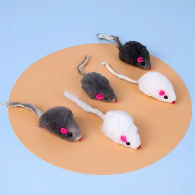 Simulated Plush Mouse Cat Toy with Rabbit Fur, Interactive Chew - 3