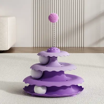 Üç Katmanlı Kedi Döner Platformu, Üç Toplu Kedi Oyuncağı ve Kedi Oltası - 10