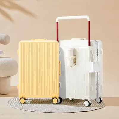 Wide Trolley Suitcase 24 Inch Silent Wheels Aluminum Frame Boarding Case - 1