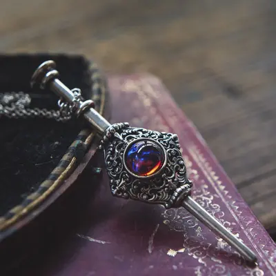 Vintage gümüş sihirli değnek kolye, ejderha nefesi taşı, çift model - 2