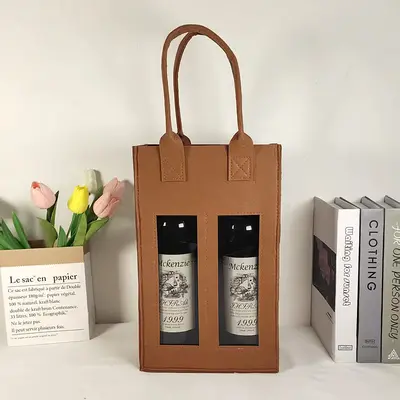 Filz Weintasche aus Filz mit Griff, Rotweingift-Box, Flaschenweintasche zum Tragen, faltbar, tragbar, Geschenktasche zur Aufbewahrung - 10