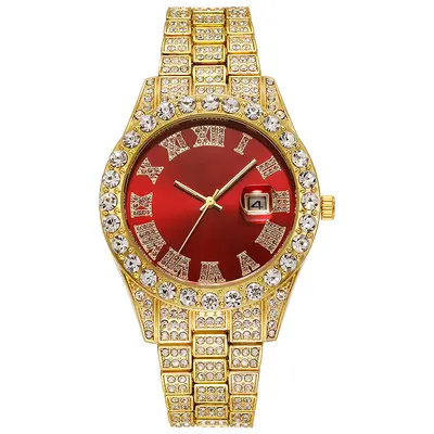 Hiphop Watch European and American Popular Men's Steel Band Hip-hop Roman Scale Diamond Calendar Men's Quartz Watch