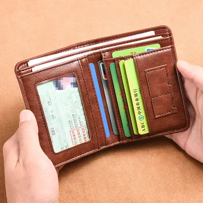 Slim short men's wallet with integrated card holder, multifunctional tri-fold - 4