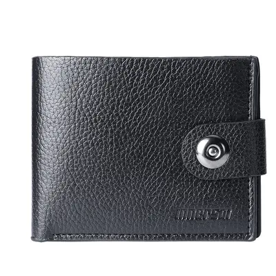 Magnetic Clasp Short Leather Men's Wallet with Zipper and Driver's License Slot - 5