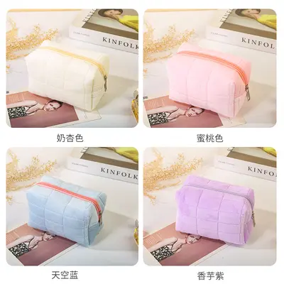 2025 New Velvet Cosmetic Bag, Large Capacity Embroidered Plaid Design