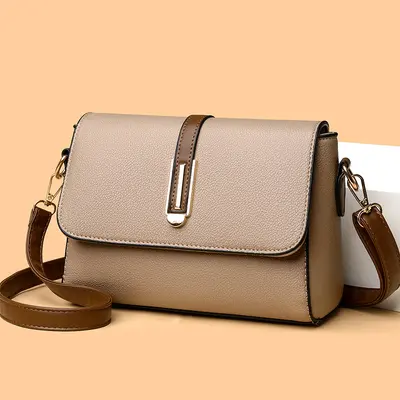 Large Capacity Soft Leather Shoulder Bag in Contrast Colours