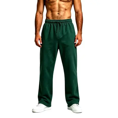 Men's Solid Color Drawstring Wide-Leg Pants, Autumn Winter Fleece - 11