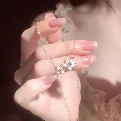 贝母樱花项链女纯银高级设计感轻奢小众银饰2025新款爆款七夕礼物 - 2