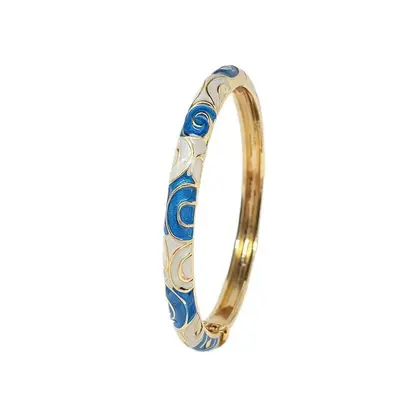 Enamel flower women's bracelet, open design - 10