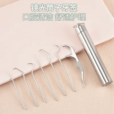 跨境不锈钢牙签清洁套装牙线金属剔牙便携收纳筒口腔牙齿工具齿间