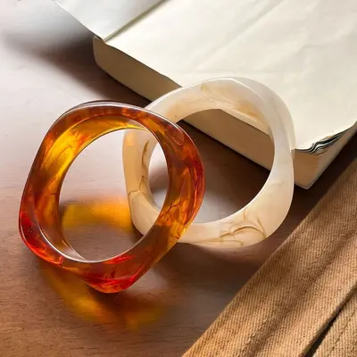 Gradient Coffee Resin Bangle for Women, Curved Acetate Bracelet