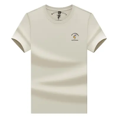 Pure Cotton Men's Round Neck Short Sleeve Embroidered T-Shirt - 9