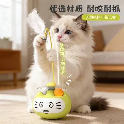 源头工厂猫脸不倒翁猫玩具可拆洗宠物用品猫薄荷球发光羽毛逗猫棒