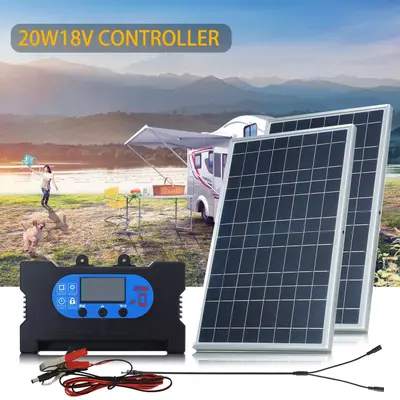 10W 12V 18V Güneş Paneli Seti, Çift Panel, Kontrolörlü, Acil Durum