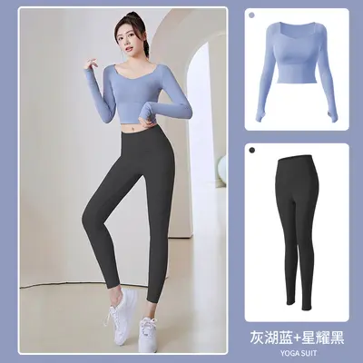 Damen-Yoga-Set, Langarm-Leggings, Lauftraining - 10