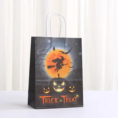 Halloween Printed Kraft Paper Gift Bag, Party Candy Bag - 10