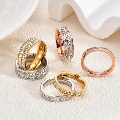 Titanium steel star ring zircon couple matching rings