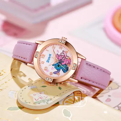 Cross-border Drop Shipping Rose Gold Diamond-Encrusted Leather Strap Women's Watch Student Watch Girls Wristwatch Junior High School Exam Watch