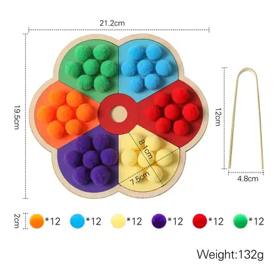 Rainbow Wooden Bead Clip Puzzle Toy, Color Sorting Educational Game for Kids - 6