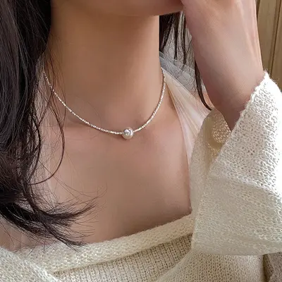 S925 sterling silver necklace with pearl, collarbone chain - 6