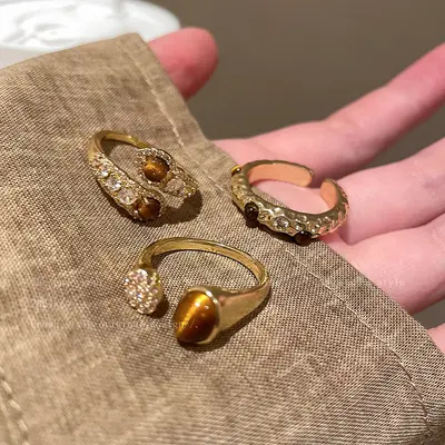 美拉德蛇形虎眼石开口戒指女高级独特设计感复古食指戒感轻奢指环