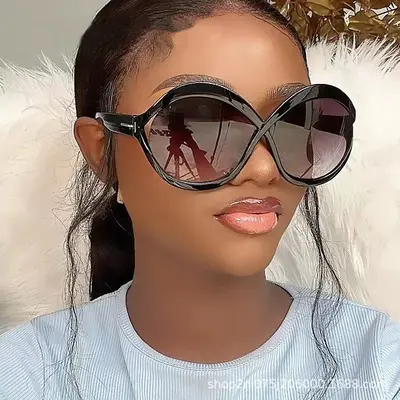 Round Large Frame T-Shape Sunglasses, Crossover Style