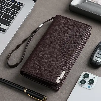 Men's Long Wallet with Zipper and Multiple Card Slots, Multifunctional - 7