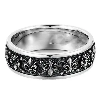 Chiba silver iris flower ring for men adjustable open