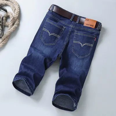 Men's Summer Denim Shorts, Loose Straight Leg, Stretch, Thin, Casual - 8