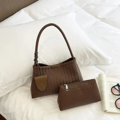 Damen-Achseltasche mit Geflechtmuster, Retro-Mutter-Kind-Tasche, Pendler-Tote-Bag - 10