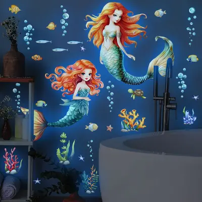 YCL6041 Luminous Mermaid Underwater World Glow-in-the-Dark Wall Sticker