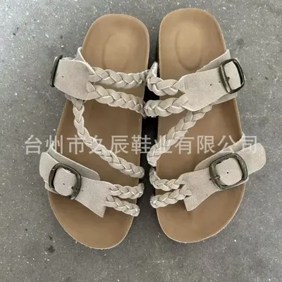 Women's Woven Strappy Flat Sandals, Summer Toe-Ring Roman Slides