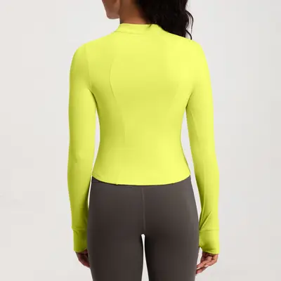 Damen-Yoga-Oberteil Stehkragen Reißverschluss Langarm-T-Shirt