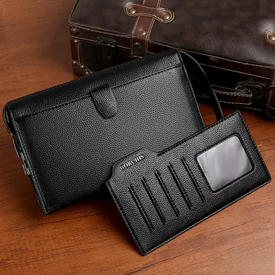 Men's Leather Clutch Bag with Combination Lock, Large Capacity - 8