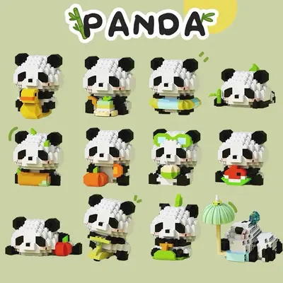 Kompatible Bausteine mit Kleiner-Panda-Figur, Blumenpuppe Dekoration - 7