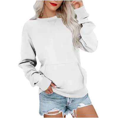Damen-Sweatshirt, locker, langärmlig, Rundhals, einfarbig, Herbst Winter 2023 - 8